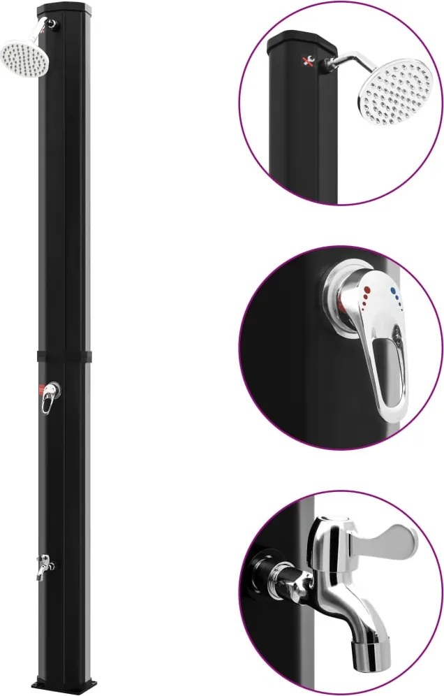 vidaXL Duș solar de exterior cu cap de duș și robinet, negru, 35 L