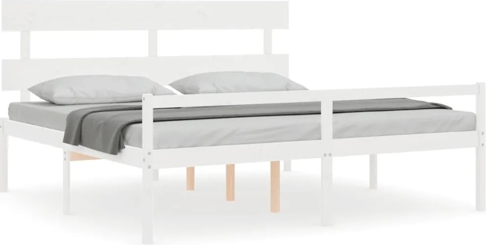 vidaXL Cadru de pat senior cu tăblie, alb, Super King Size, lemn masiv