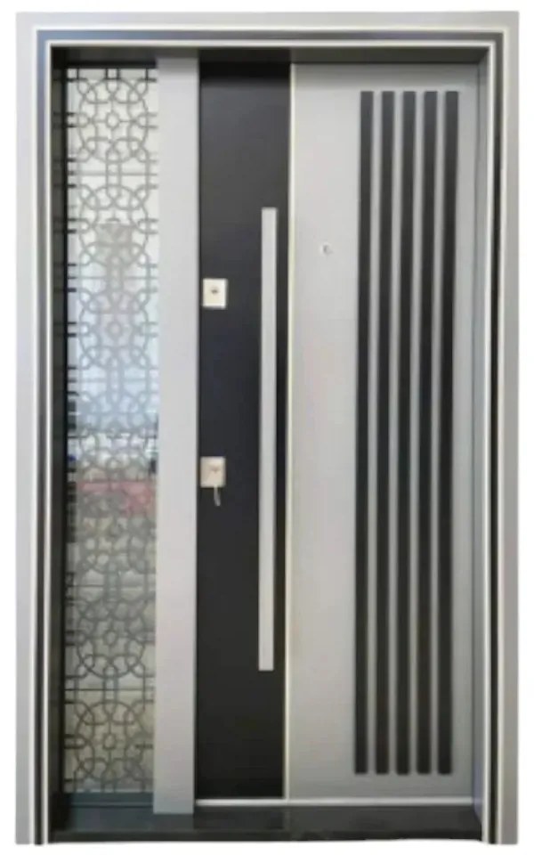 Usa metalica dubla de exterior cu izolatie si vizor Novo Doors NDS1000, Din compozit, 2 yale, Kit complet, Pentru case (Culoare: Nuc, Dimensiune: 140