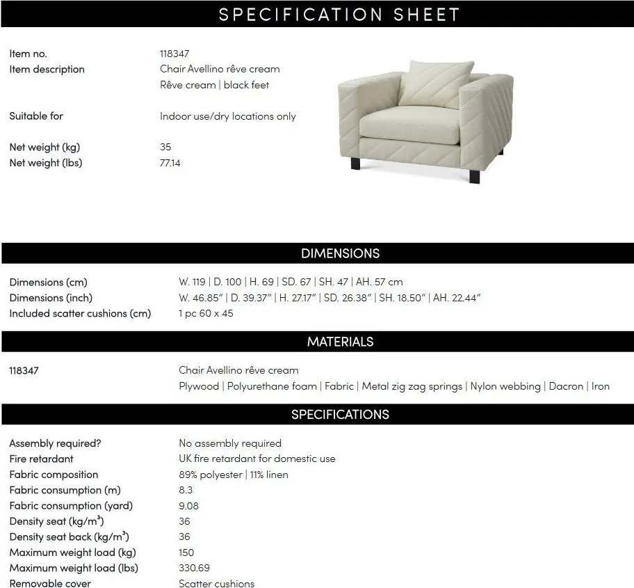 Fotoliu design LUX Avellino, Reve cream