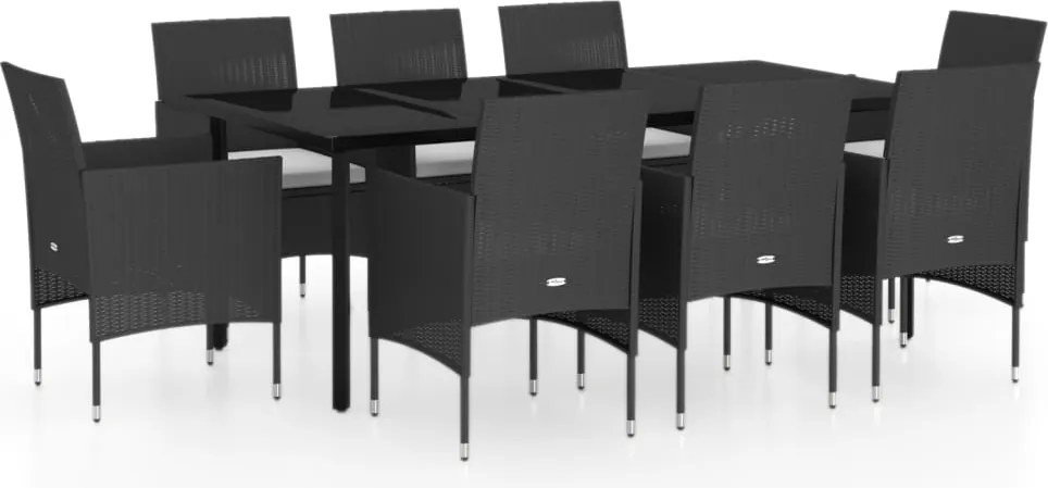 vidaXL Set mobilier de grădină cu perne, 9 piese, negru