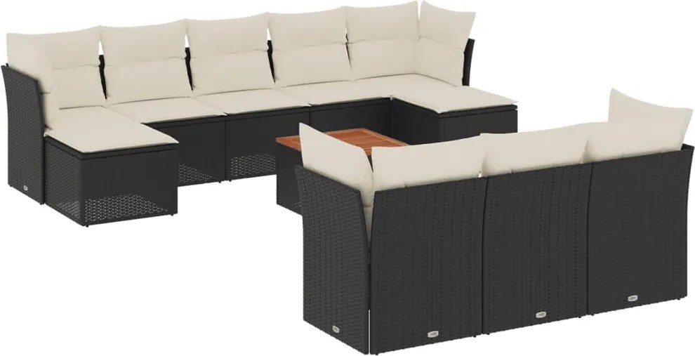 vidaXL Set canapele de grădină cu perne, 11 piese, negru, poliratan
