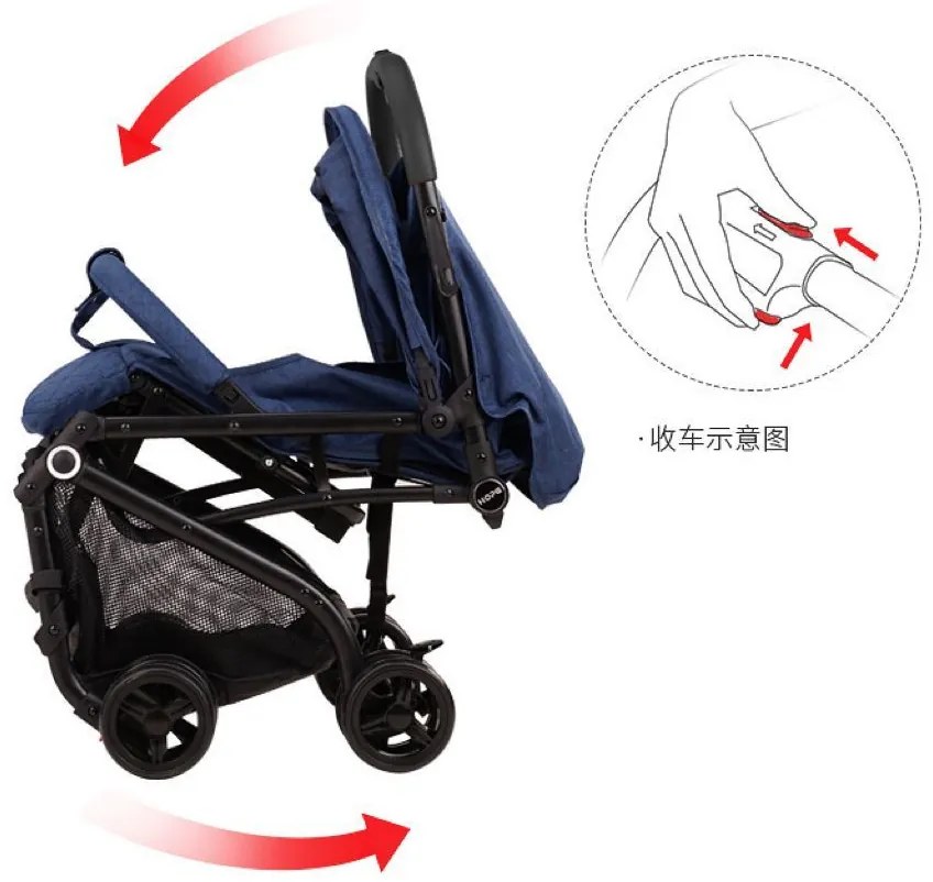 Carucior sport ușor și compact, pliere facilă, ideal pentru călătorii, centură de siguranță în 5 puncte, Bleumarin - CPC-33-bleumarin