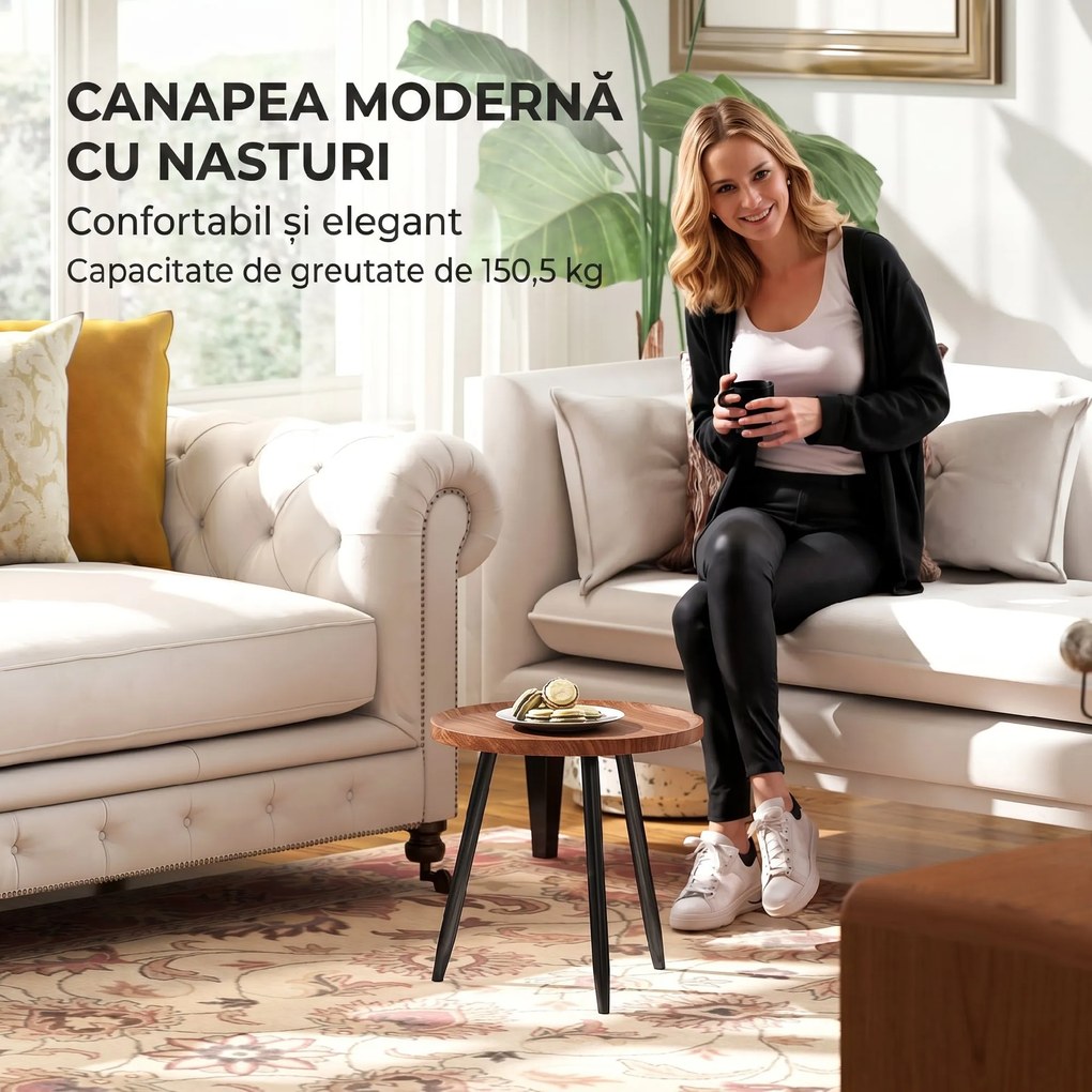 HOMCOM Măsuță de Cafea Modernă Rotundă cu Cadru din Oțel pentru Spații Mici, Lângă Canapea, Sufragerie, Dormitor, Efect de Lemn Castan | Aosom Romania