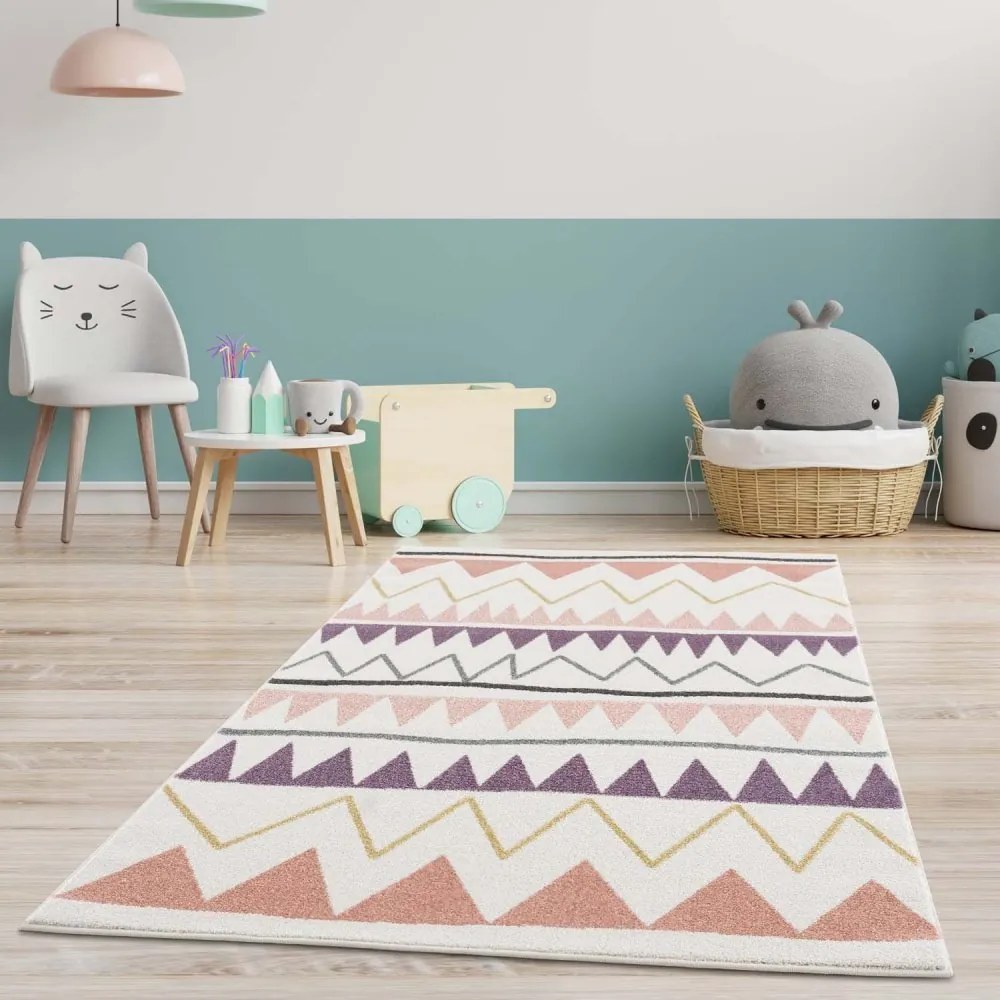 Covor modern colorat pentru copii, cu motiv în ZIG ZAG Lăţime: 140 cm | Lungime: 200 cm