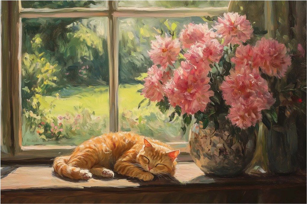 Tablou - Pisică la fereastră (90x60 cm)