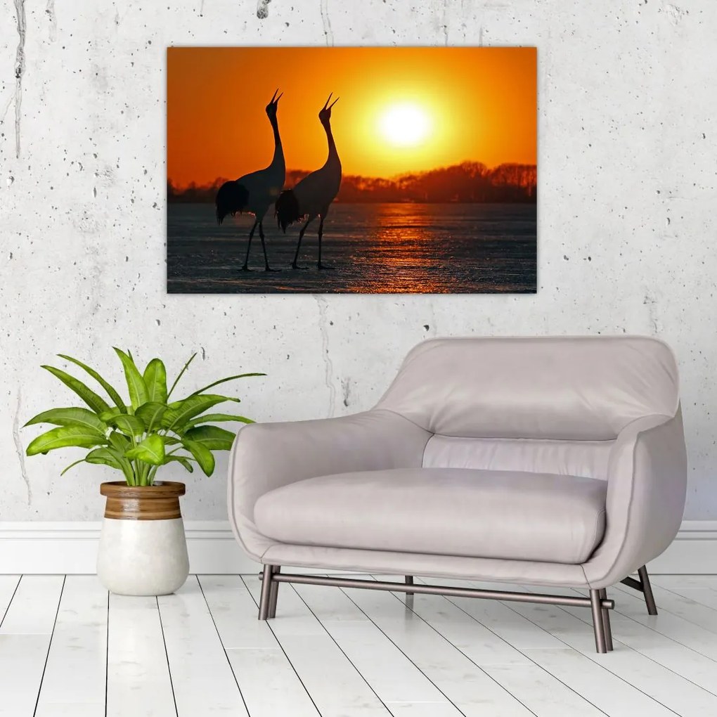 Tablou cu păsări în apus de soare (90x60 cm)