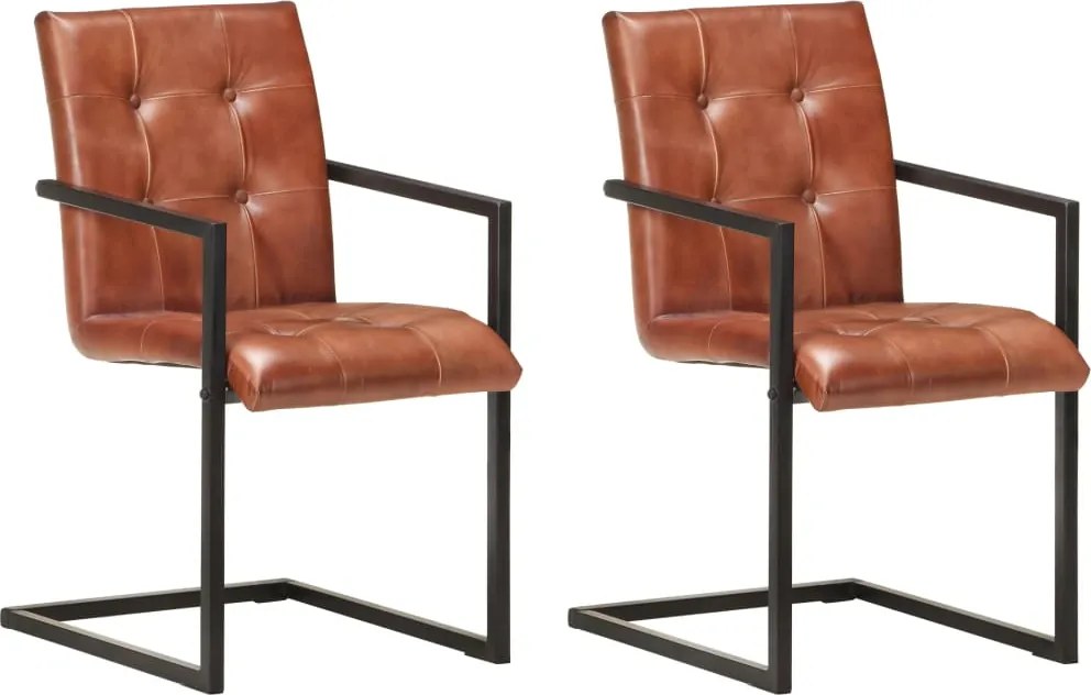 vidaXL Scaune de bucătărie consolă, 2 buc., maro, piele naturală