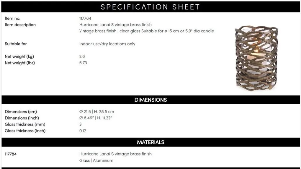 Suport pentru lumanare design LUX Hurrican Lanai S