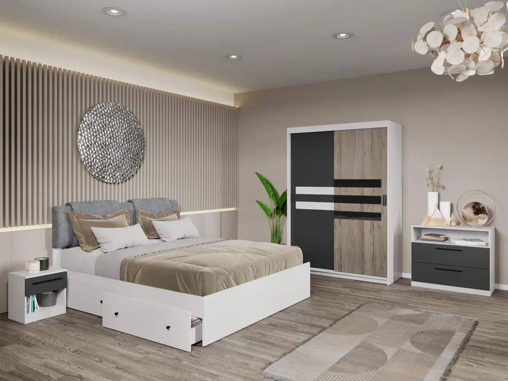 Set mobila dormitor Ruben Alb/Antracit/San Remo C08