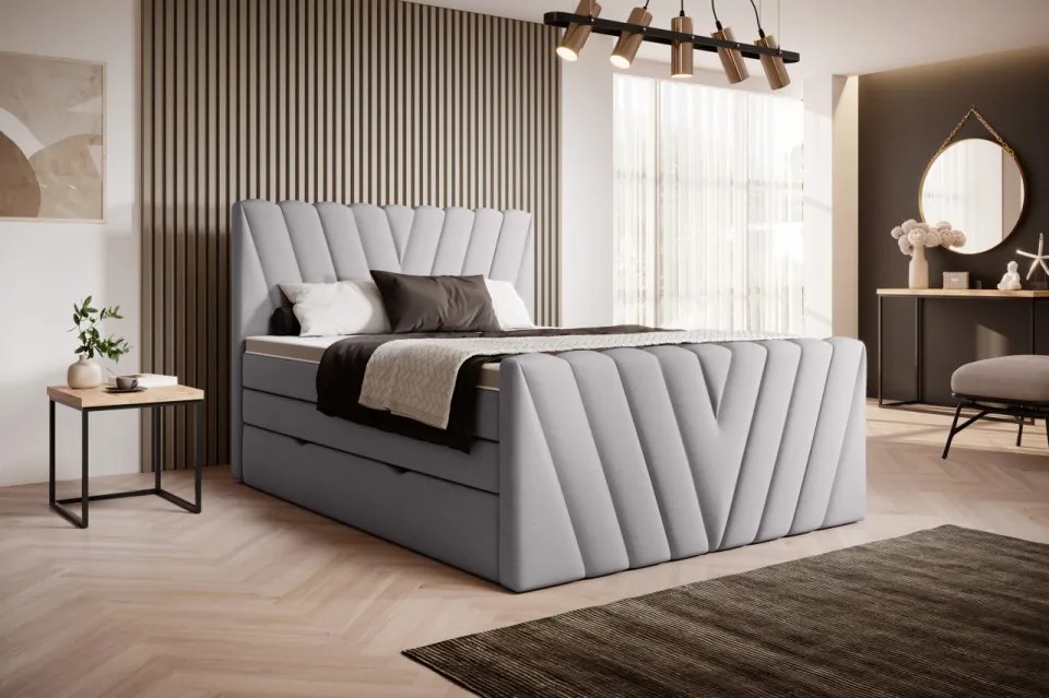 Pat tapitat, boxspring, cu spatiu pentru depozitare, 160x200 cm, Candice 1, Eltap (Culoare: Gri deschis - Sola 4)