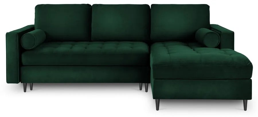 Colțar extensibil din catifea cu șezlong dreapta Milo Casa Santo, verde