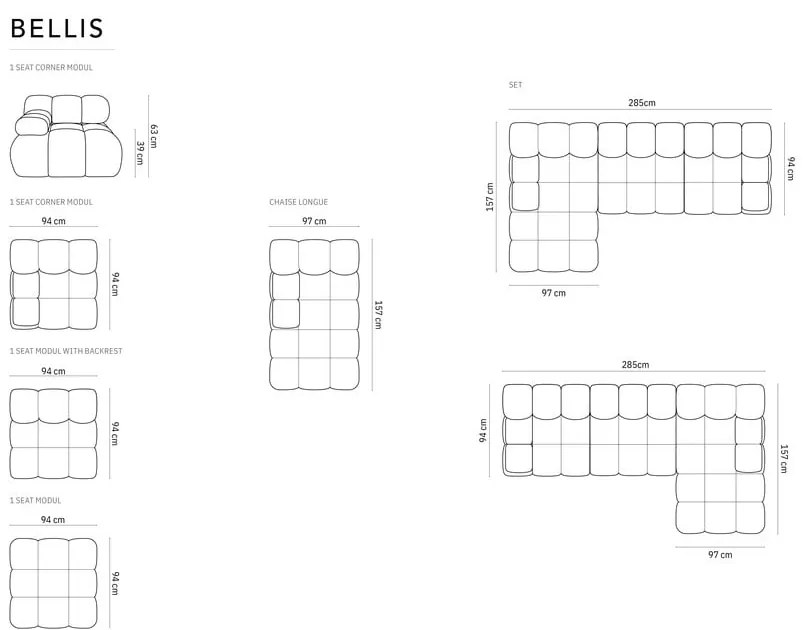 Canapea roșie cu tapițerie din catifea 285 cm Bellis – Micadoni Home