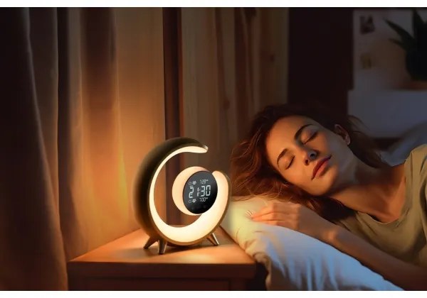 Immax 08981L - Lampă de birou LED RGBW dimabilă cu ceas PEACOCK LED/20W/5V USB