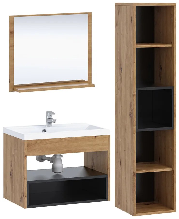 Mobilier baie Olevaro I (Alb + Stejar artisan) (cu baterie Platino BCZ 020M). 1104026