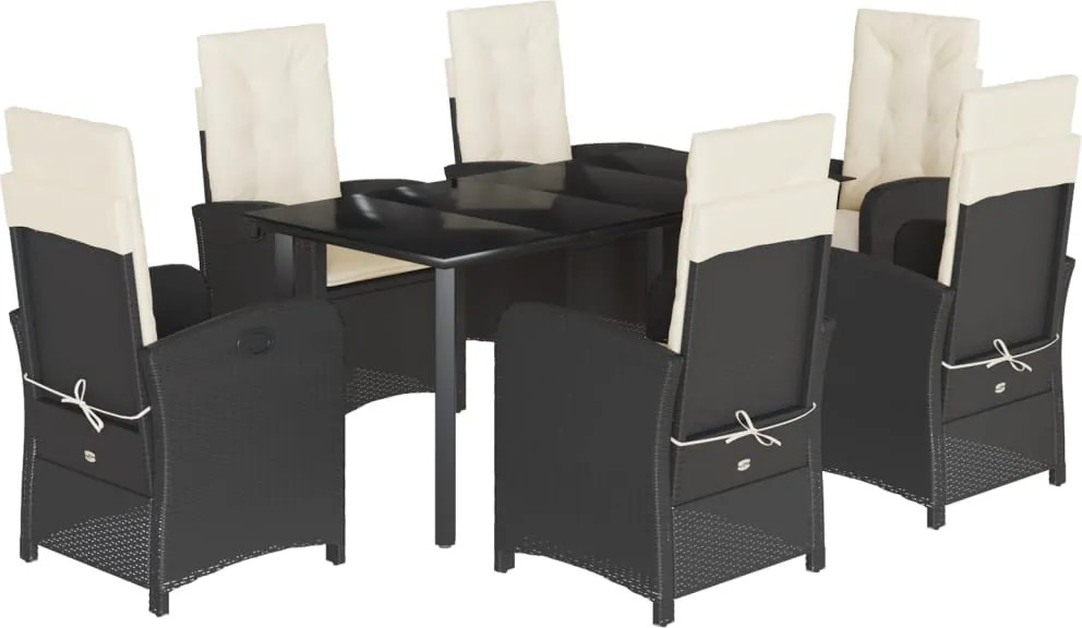 vidaXL Set mobilier de grădină cu perne, 7 piese, negru, poliratan