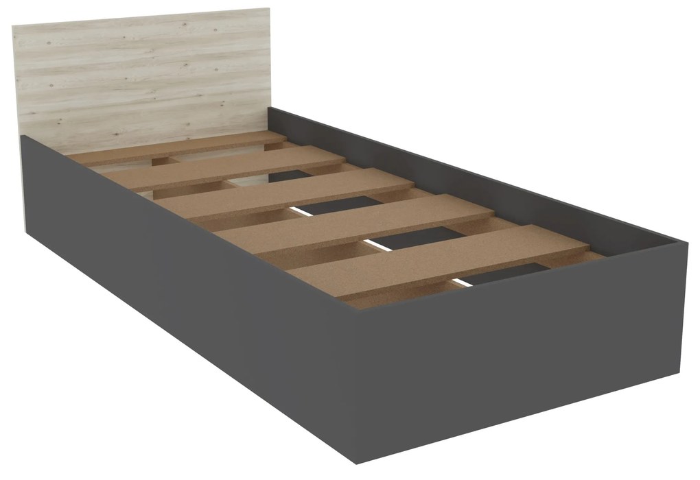 Set dormitor Malmo V19, Pat 200 x 90 cm, Stejar Alb/Antracit