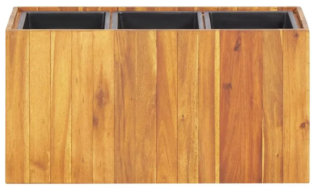 Strat inaltat de gradina cu 3 ghivece, lemn masiv de acacia 1, 66.5 x 25 x 35 cm