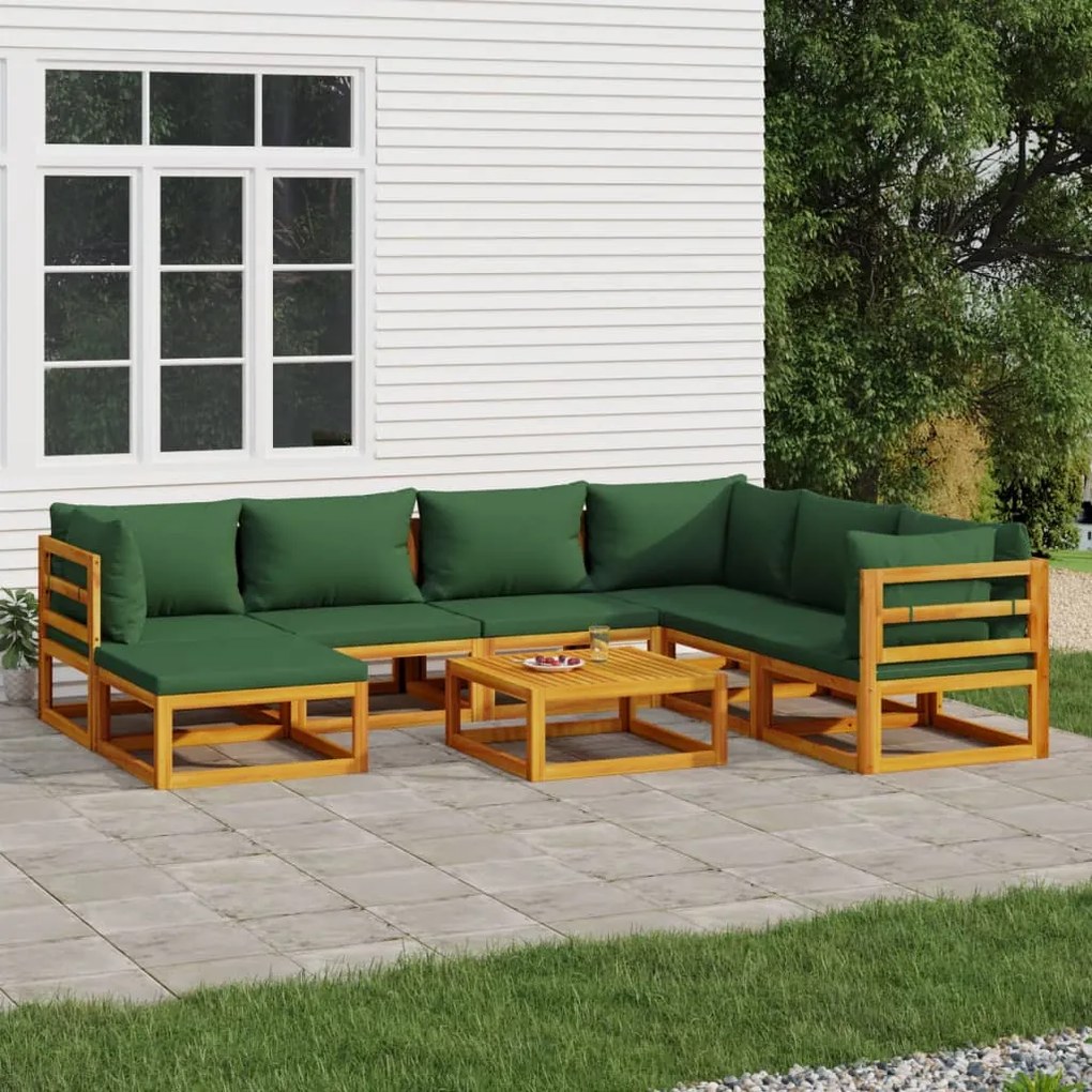 3155322 vidaXL Set mobilier de grădină, 8 piese, cu perne verzi, lemn masiv