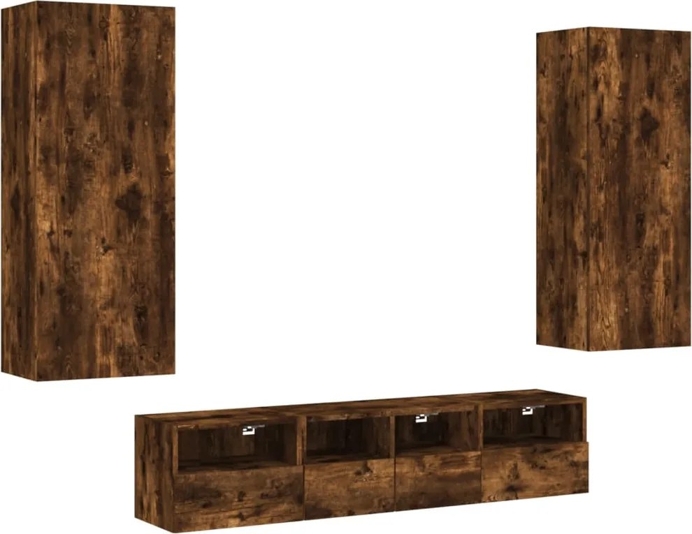 vidaXL Unități TV de perete, 5 piese, stejar fumuriu, lemn prelucrat