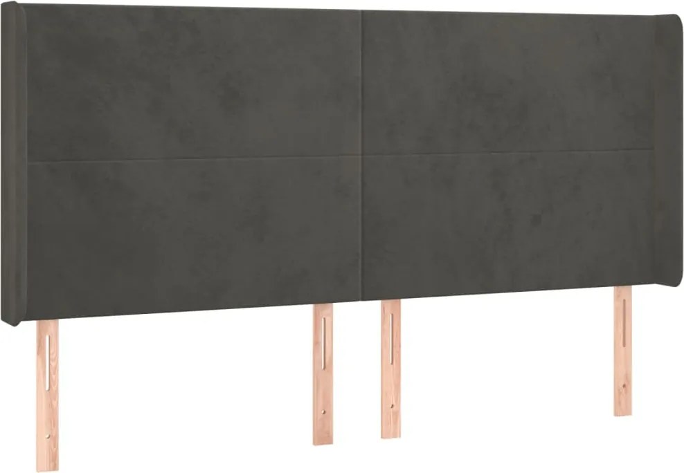 vidaXL Tăblie de pat cu aripioare gri închis 183x16x118/128 cm catifea