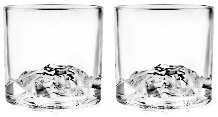 Set pahare pentru whisky LIITON L60100, Cristal, 280 ml, 2 buc, Fund 3D varf Mont Blanc, Transparent