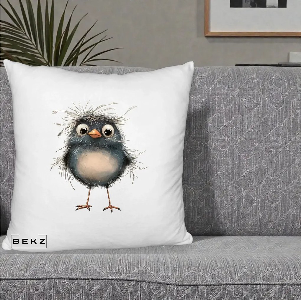 Perna Decorativa Pui Negru Zbarlit cu Pene Fine, 40x40 cm, Alb Pufos, Husa Detasabila, Perna Inclusa, BEKZ®