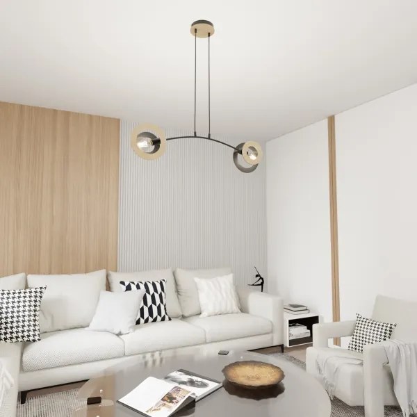 Lustră pe cablu SKIVA 2xE27/15W/230V negru/bej