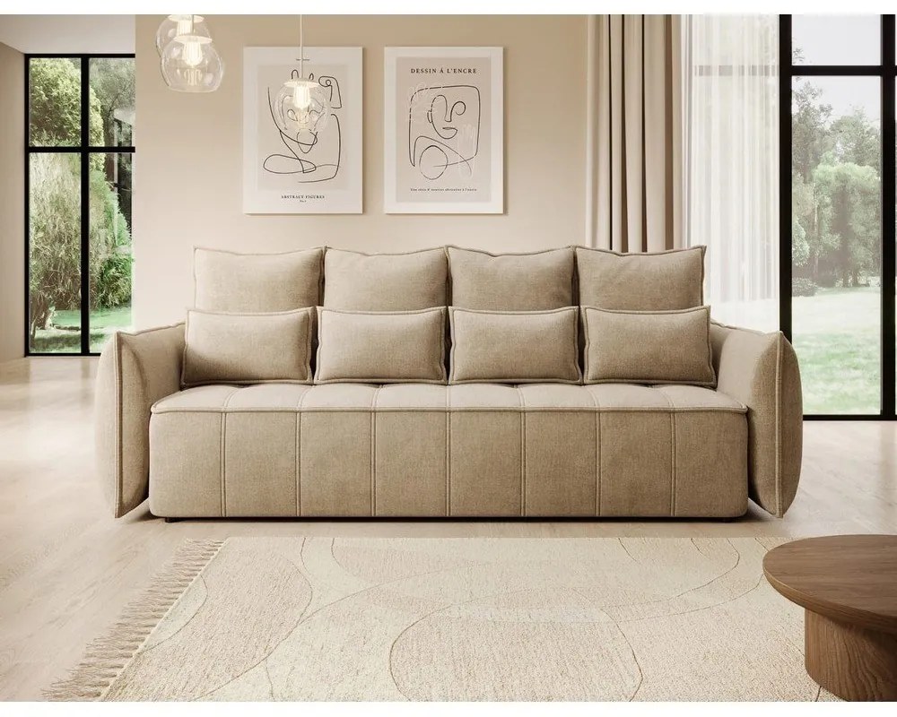 Canapea maro deschis extensibilă/cu spațiu de depozitare cu tapițerie din catifea 242 cm Weltton – ELTAP