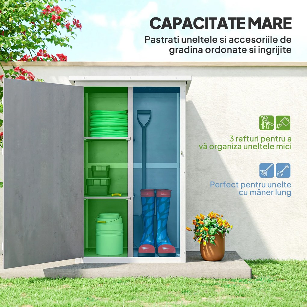 Outsunny Casuta de Gradina din Lemn, sopron cu Acoperis Impermeabil, magazie pentru Unelte de Exterior cu 2 Etajere | Aosom Romania