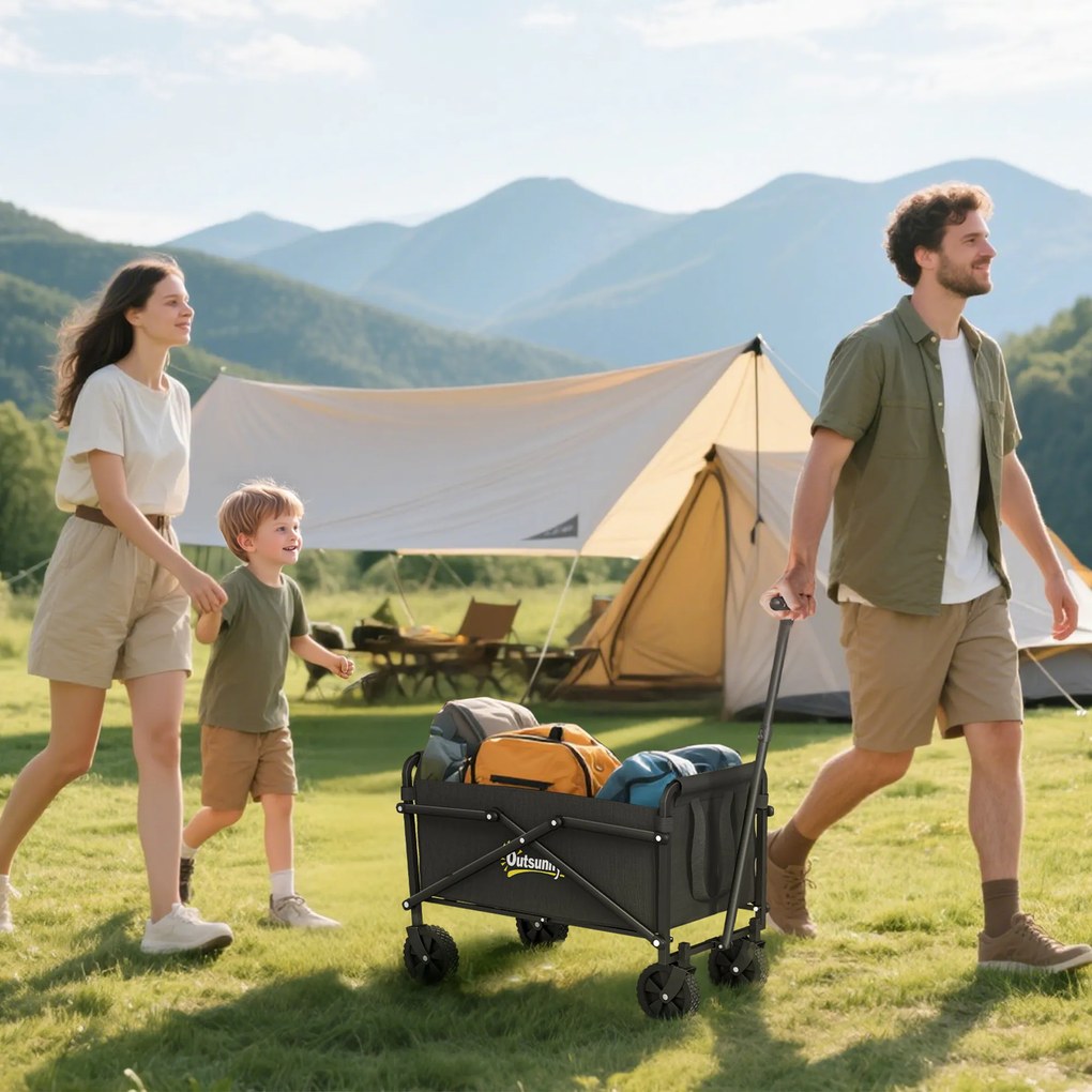 Outsunny Cărucior de Grădină Pliabil Compact, Cărucior Robust Multifuncțional pentru Exterior cu Roți Universale și Mâner Reglabil, pentru Sport, Camping, Cumpărături, Negru | Aosom Romania