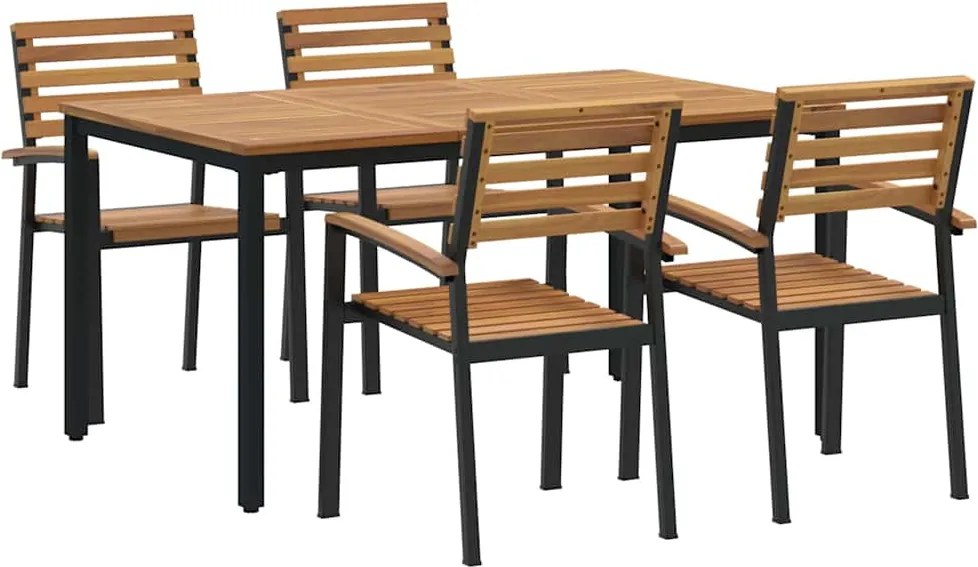 vidaXL Set de masă pentru grădină 5 pcs Negru Lemn Solid de Acacia