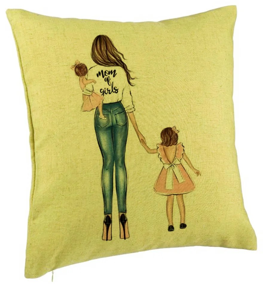 Perna Decorativa, Model Mom of Girls, 40x40 cm, Verde, Husa Detasabila, Burduf