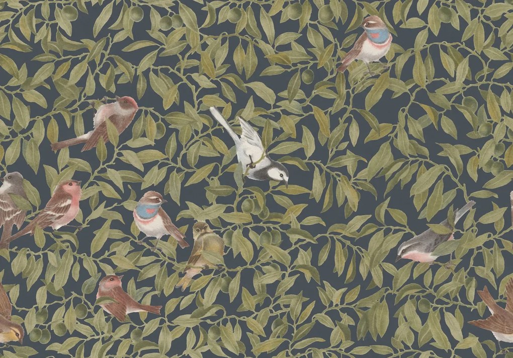 Fototapet, Backwood Birds, Albastru, Rebel Walls