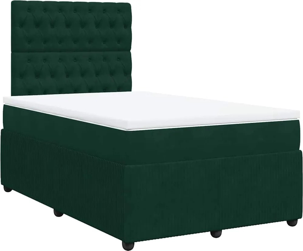 vidaXL Pat box spring cu saltea, verde închis, 120x190 cm, catifea