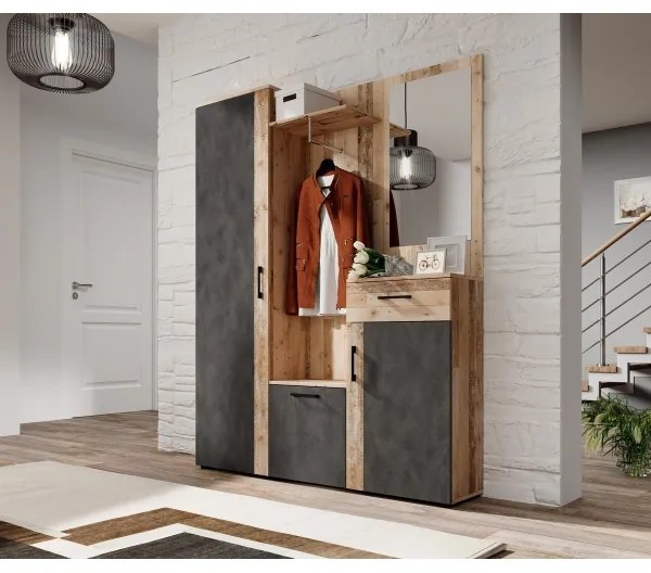 Mobilier pentru hol cu oglindă NOLAN, maro/grafit