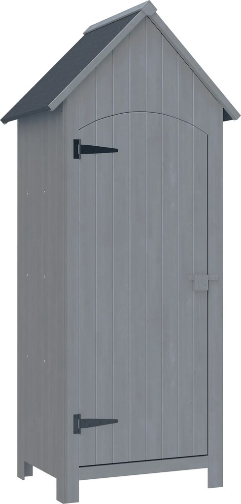 Outsunny Căsuță pentru Unelte din Lemn cu 3 Rafturi cu Acoperiș Impermeabil din Bitum, 77.5x54.2x179.5 cm, Gri | Aosom Romania