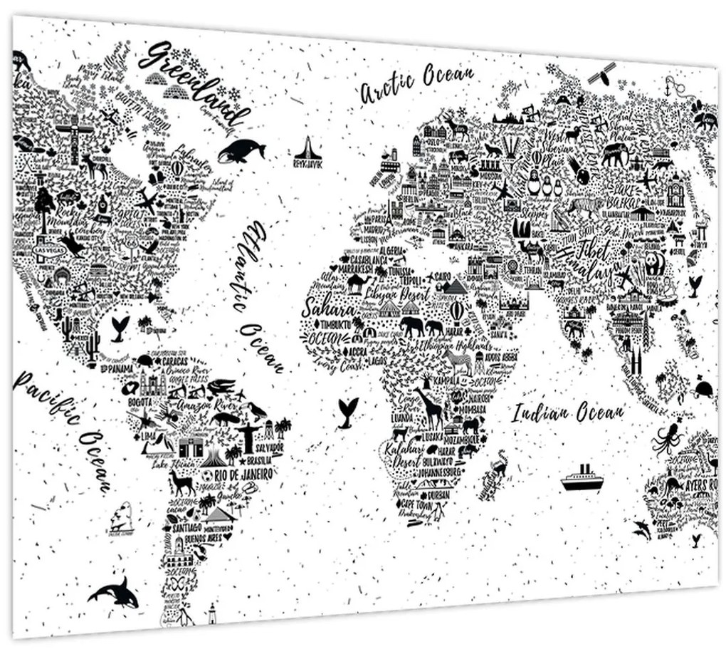 Tablou pe sticlă - Harta cu pictograme (70x50 cm)
