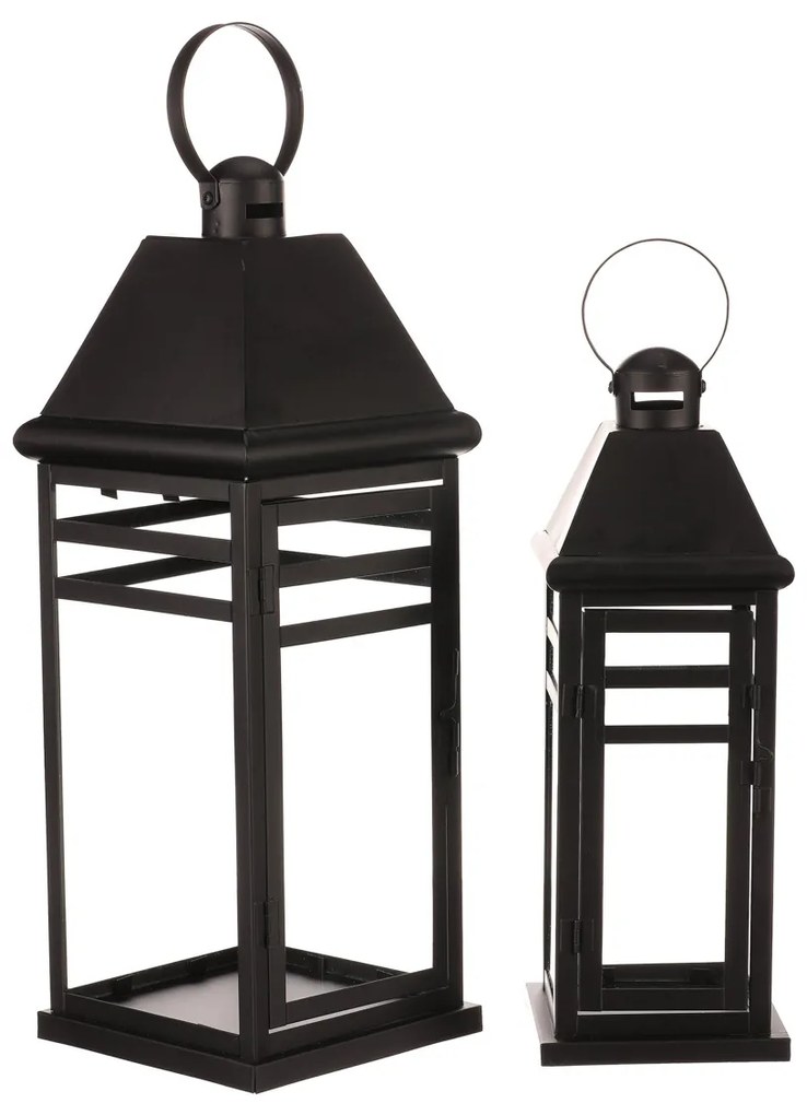 Set de felinare din metal negru, 2 buc