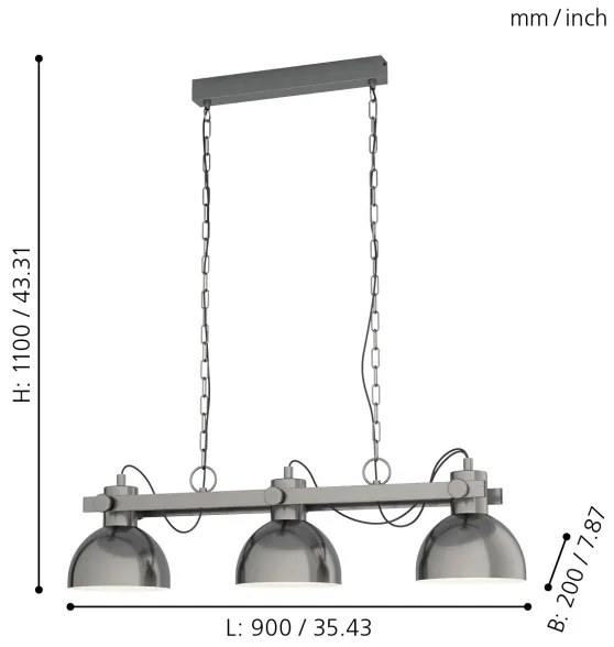 Eglo 43168 - Lustră pe lanț LUBENHAM 3xE27/28W/230V
