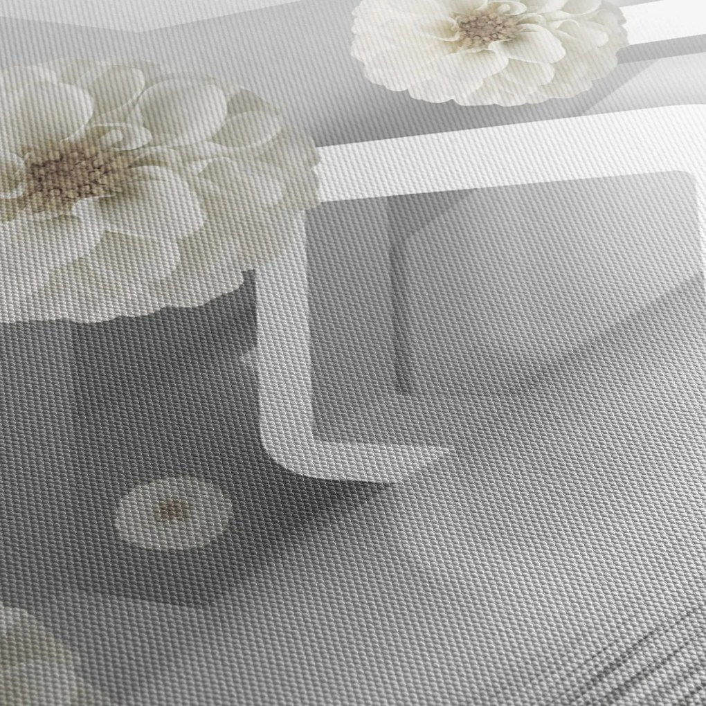 Tablou abstract cu flori albe (cu ceas) (90x30 cm)