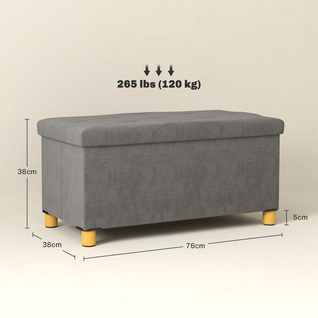 HOMCOM Banc de depozitare capăt de pat pliabil volum 67 L capacité de charge 120 kg avec couvercle 76L x 38l x 38H cm gris | Aosom Romania