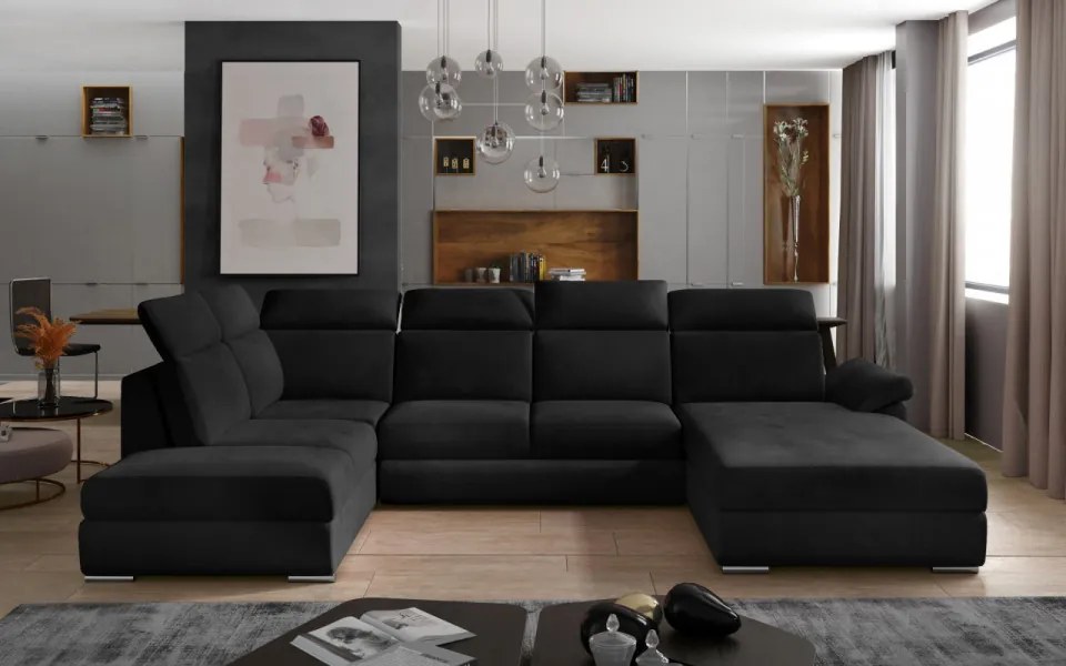 Canapea modulara extensibila cu spatiu pentru depozitare, 336x102x216 cm, Evanell R03, Eltap (Culoare: Negru / Matt Velvet 99)