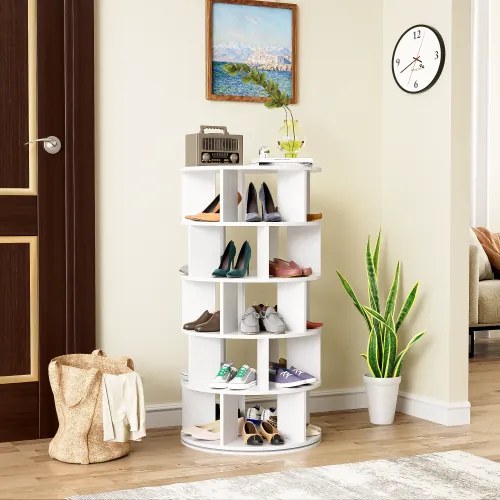 Pantofar cilindric, rotativ, 5 niveluri, 115×60×60 cm, Alb