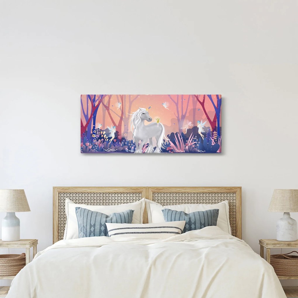 Tablou - Unicorn în pădurea fermecată (120x50 cm)