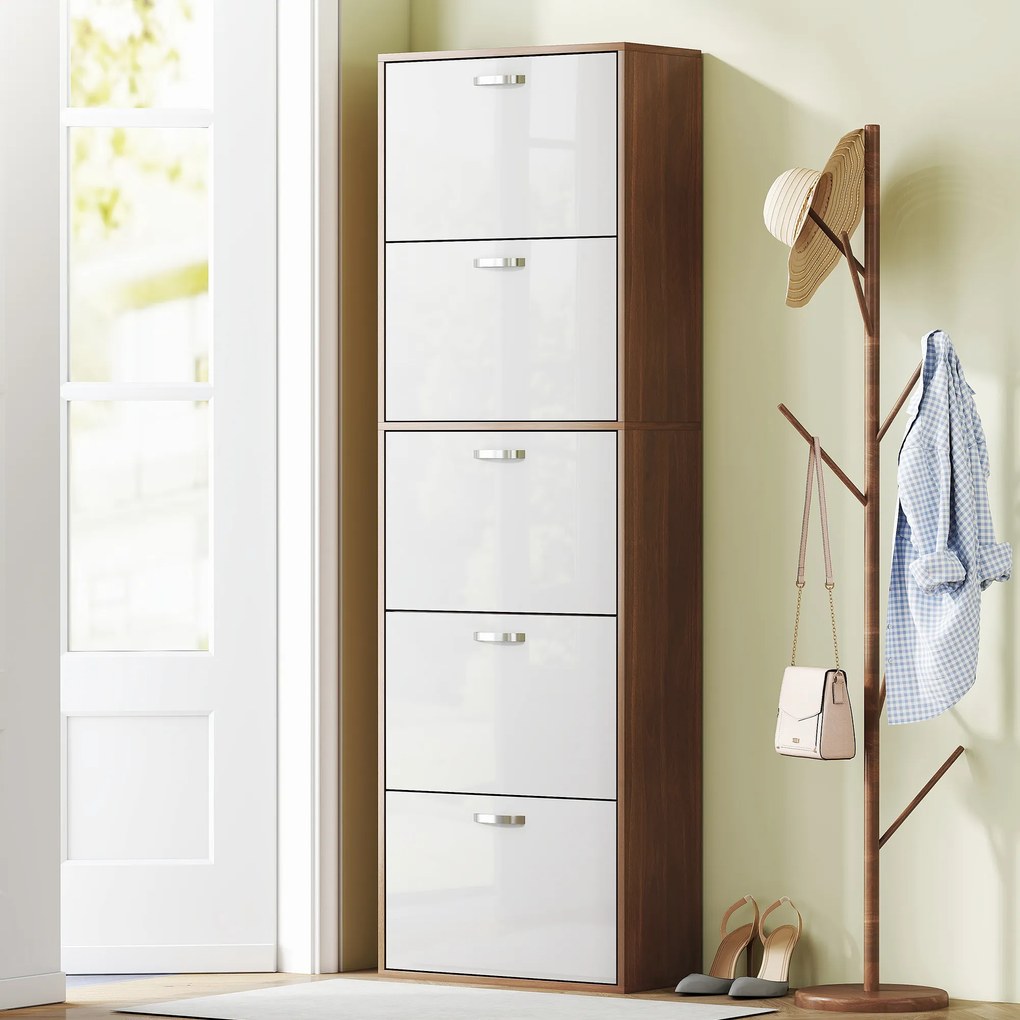 HOMCOM Dulap pentru Pantofi cu 5 Sertare pentru 30 Perechi de Pantofi,  60x28x189 cm, Maro | Aosom Romania