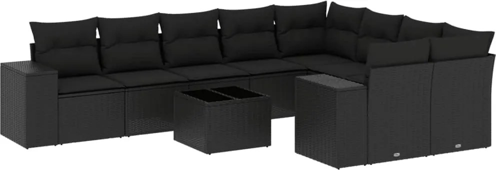 vidaXL Set canapele de grădină cu perne, 10 piese, negru, poliratan