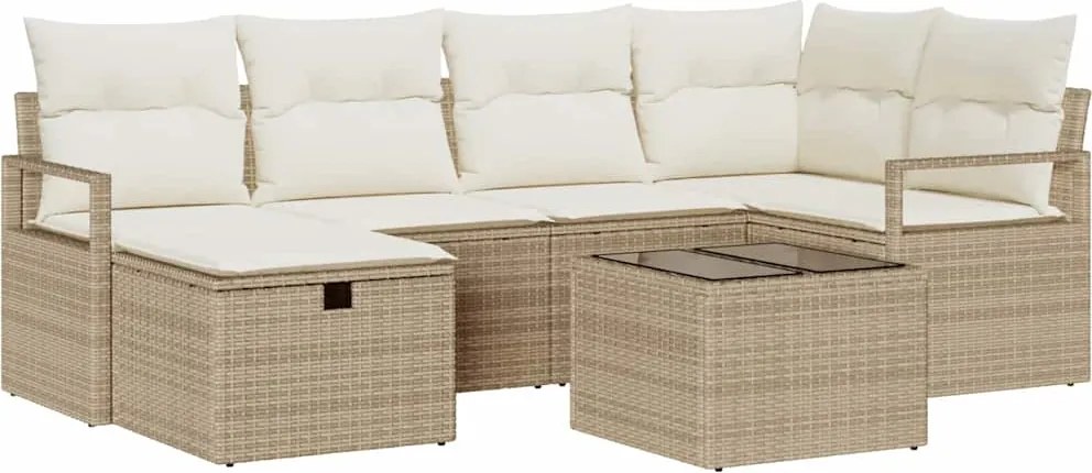 vidaXL Set de canapele pentru grădină cu pernă 7 pcs Bej Rattan poli