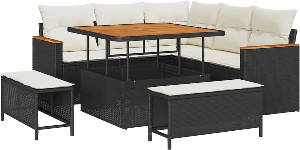 vidaXL Set de canapele pentru grădină cu pernă 8 pcs Negru Rattan poli