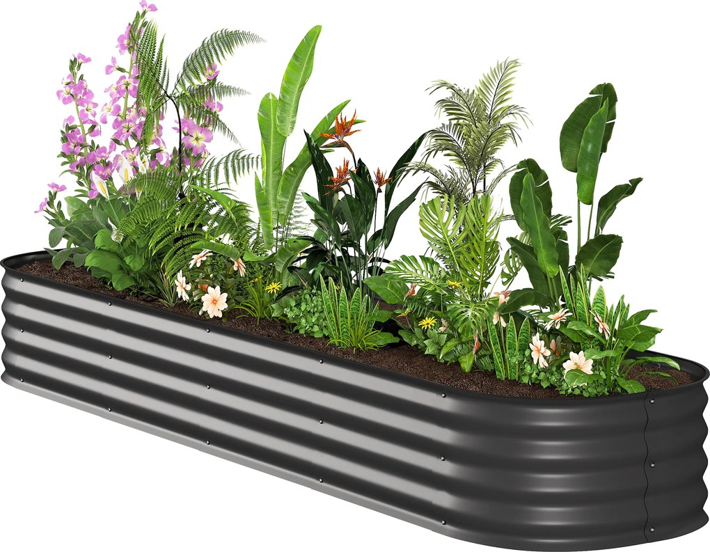 Outsunny Jardinieră pătrată modulabilă din oțel galvanizat pentru legume, plante, flori, 240 x 62 x 30 cm gri închis | Aosom Romania